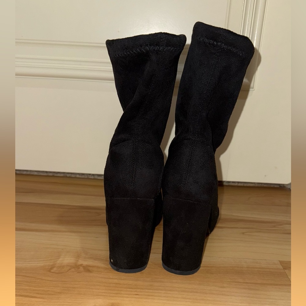 Suede Black Heeled Booties - Picture 3 of 6